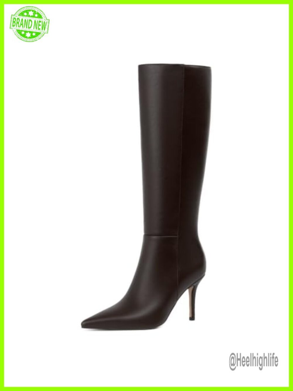 Womens Knee High Boots Faux Leather Pointed Toe Stiletto Heel Tall